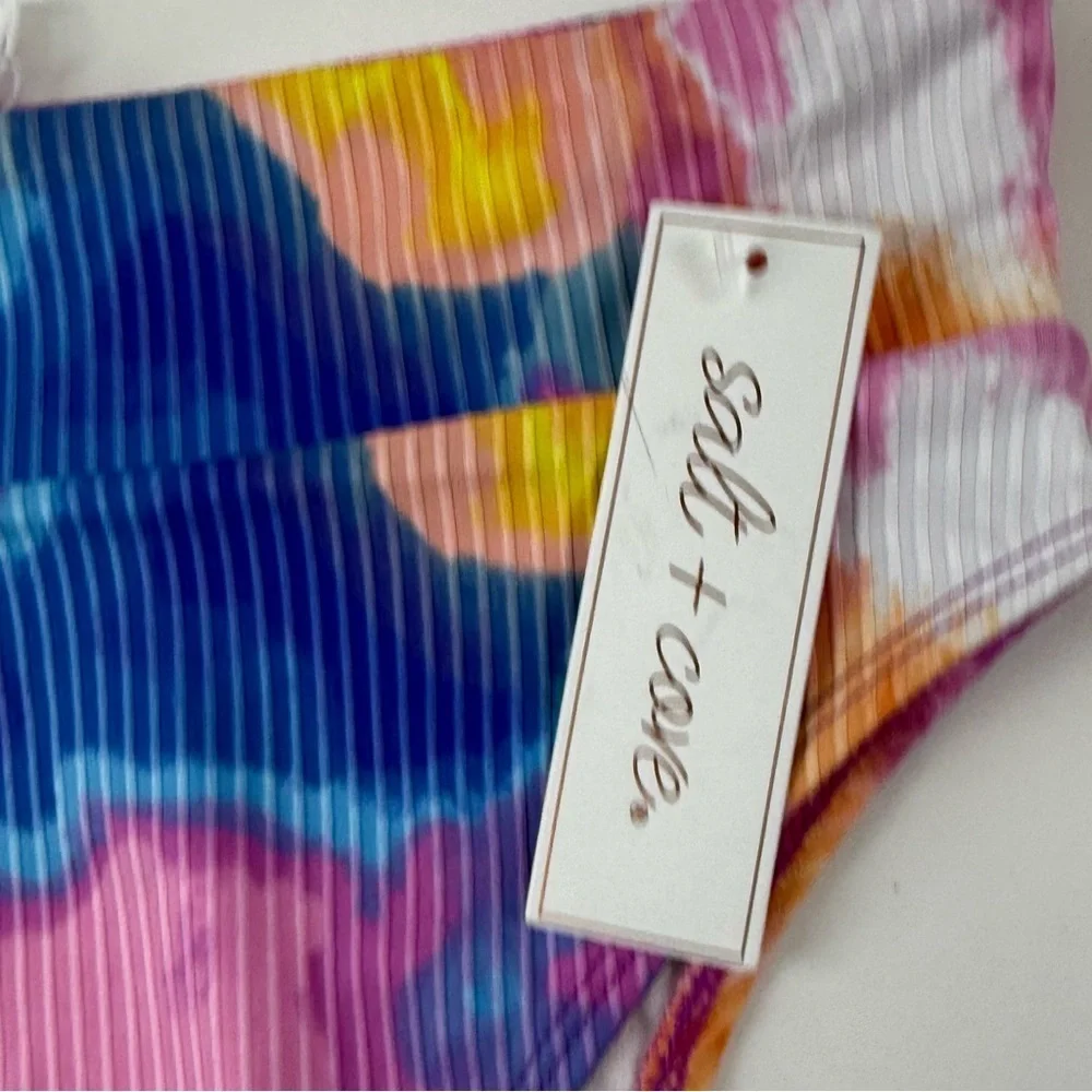 Salt + Cove Bikini Bottom Junior Size XS Pink Multi Hazy Pattern Swim Ribbed NWT